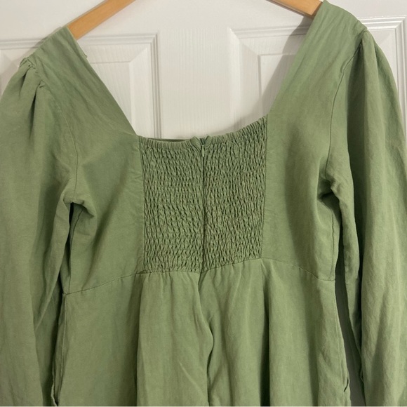 Lost + Wander Sage Green Emilia Mini Dress Linen Blend Sz L - Picture 11 of 14